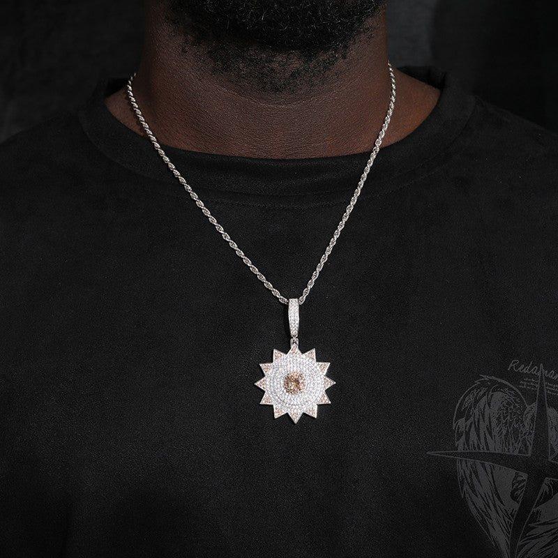 The illumined | Solid Sterling Silver Moissanite Diamond Sun God Hip Hop Pendant