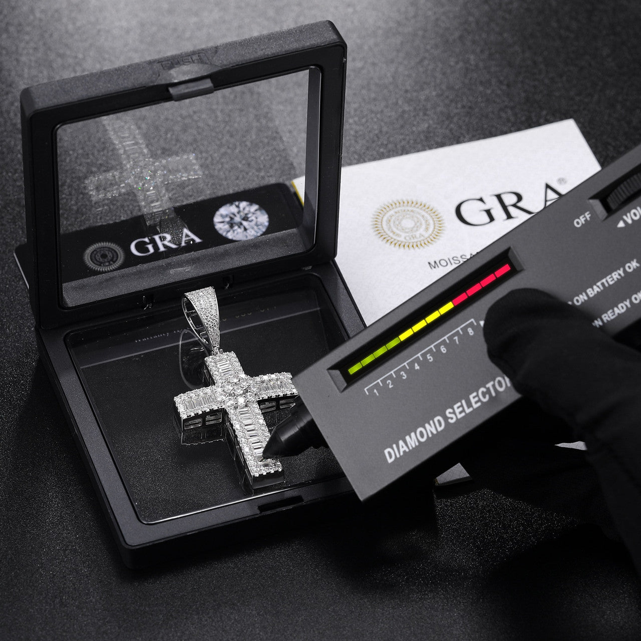 Baguette Iced Cross | Moissanite Diamond Centerstone Solid Silver Hip Hop Pendant