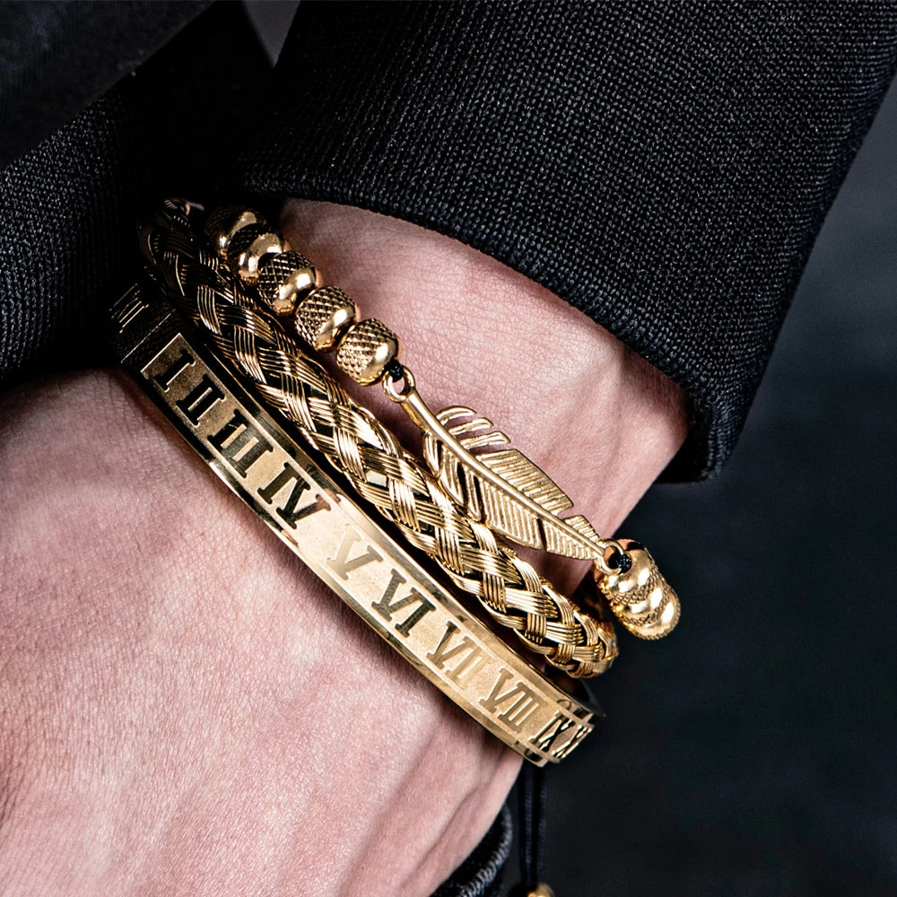 Royal Wisdom ll | 316L Stainless Steel Bead Link Eagles Feather Bracelet