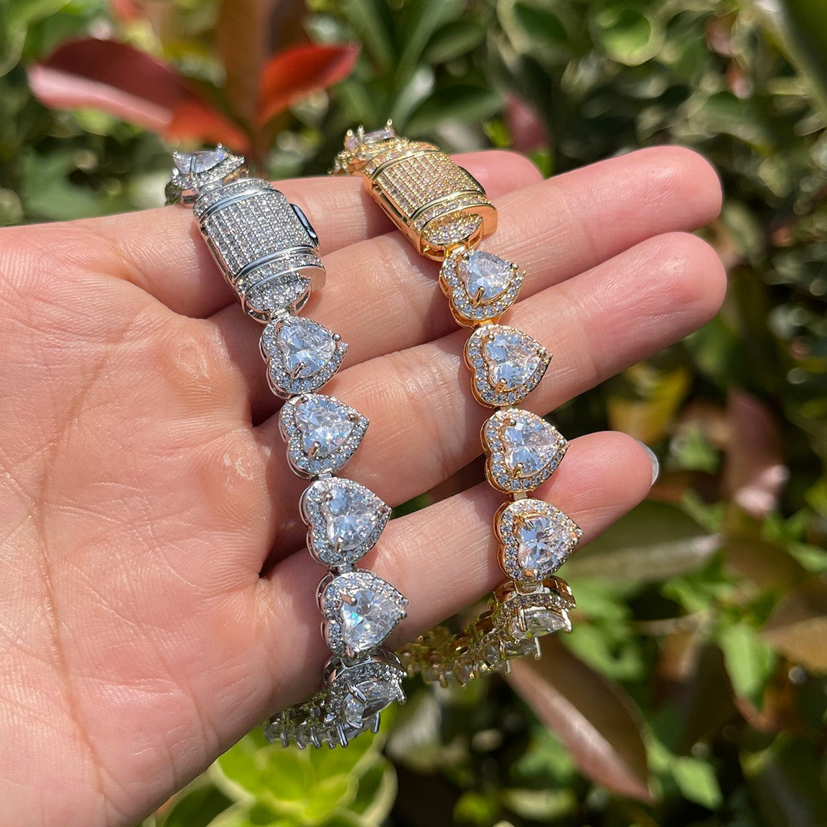 Ladies Center Stone Heart Link Street Wear Casual Tennis Chain Bracelets