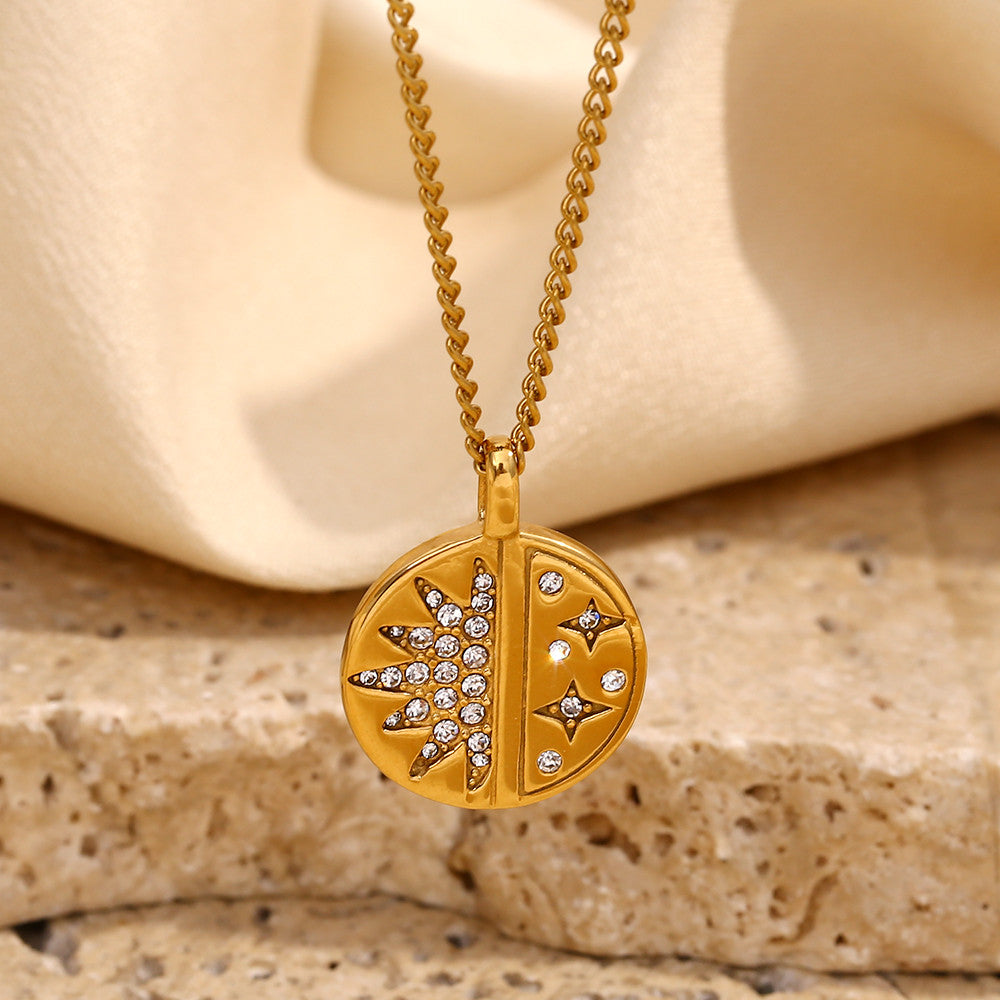 Ladies No Fade 18k Gold Stainless Steel Exquisite Round Zircon Star Pendant Necklace