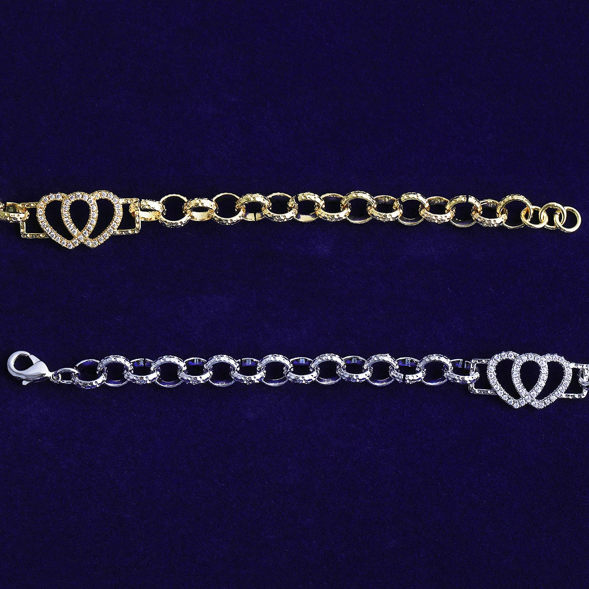 Heart Two Heart | Iced Belcher Link Prong Set VVS Diamond CZ Stone Hearts Bracelet