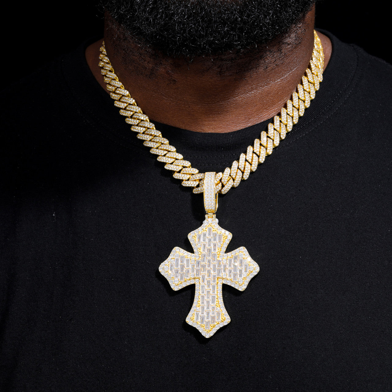 Cross Shield | Solid 925 Sterling Silver Moissanite Diamond Baguette Hip Hop Pendant