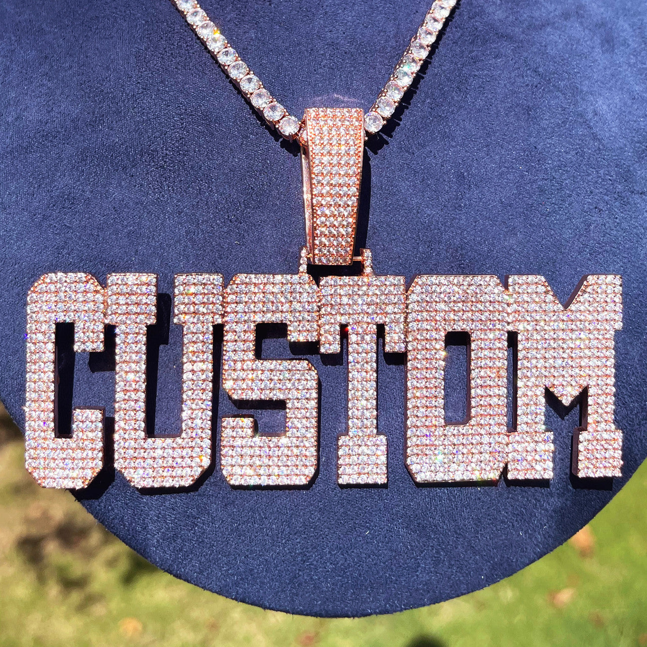 FlatLand | Flat Squared Iced Block Retro Custom Name Plate Hip Hop Pendant