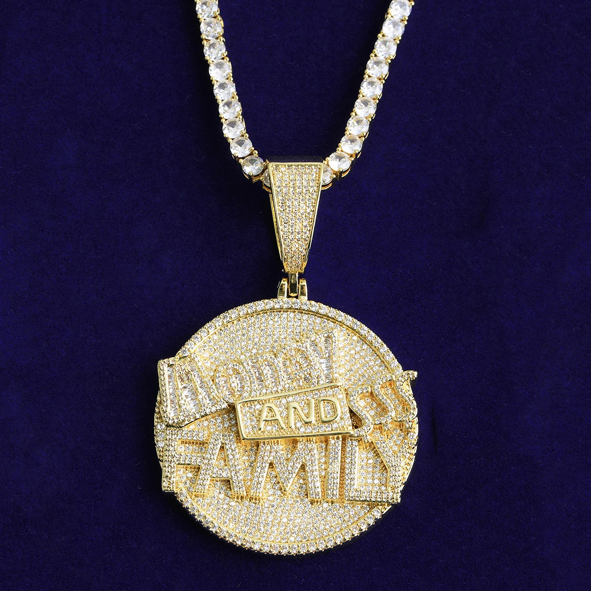 MONEY AND FAMILY | 5AA+ Flooded Ice VVS Diamond CZ Hip Hop Pendant