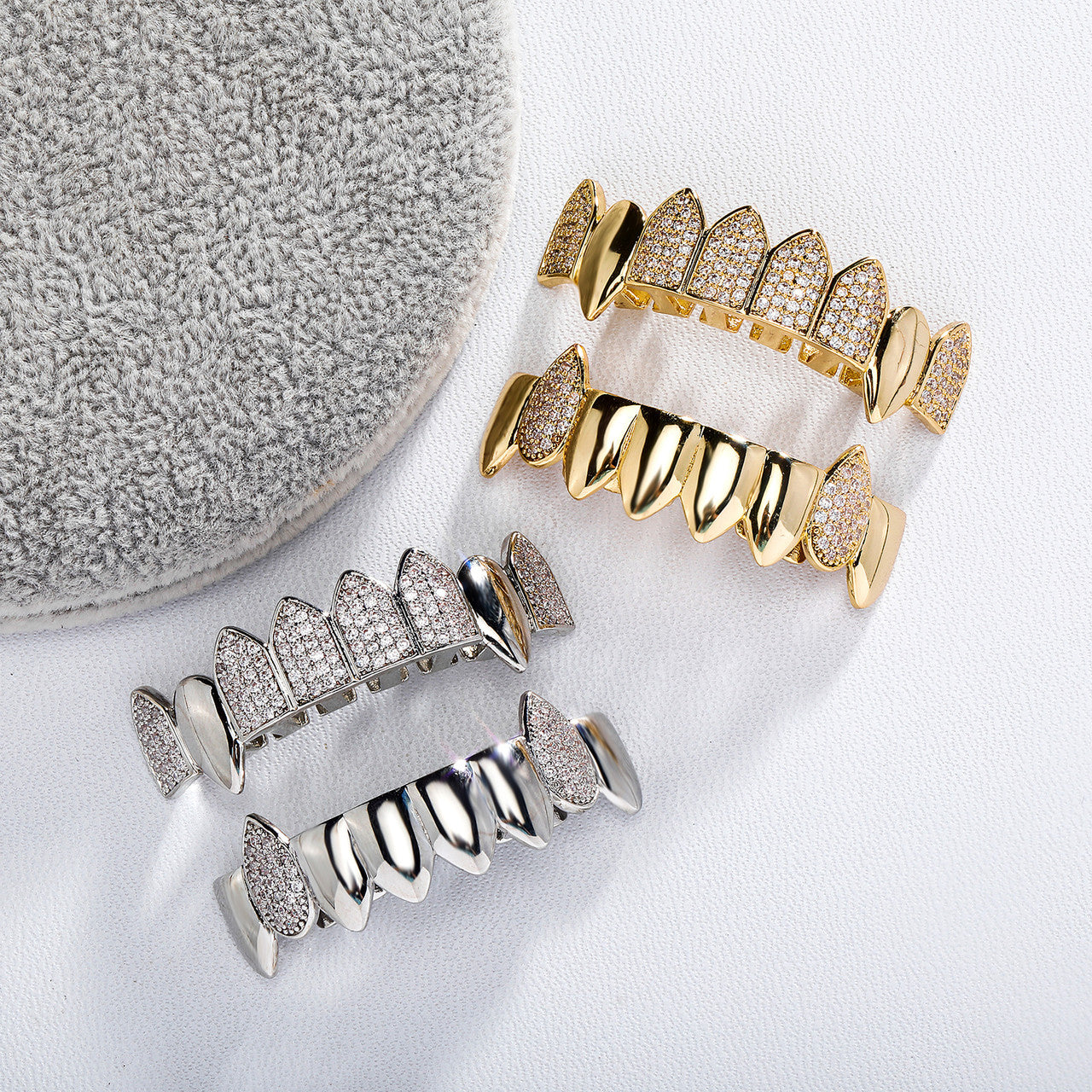 Fanged Ice | Hip Hop VVS Diamond Stone Mouth Teeth Grillz Caps Set