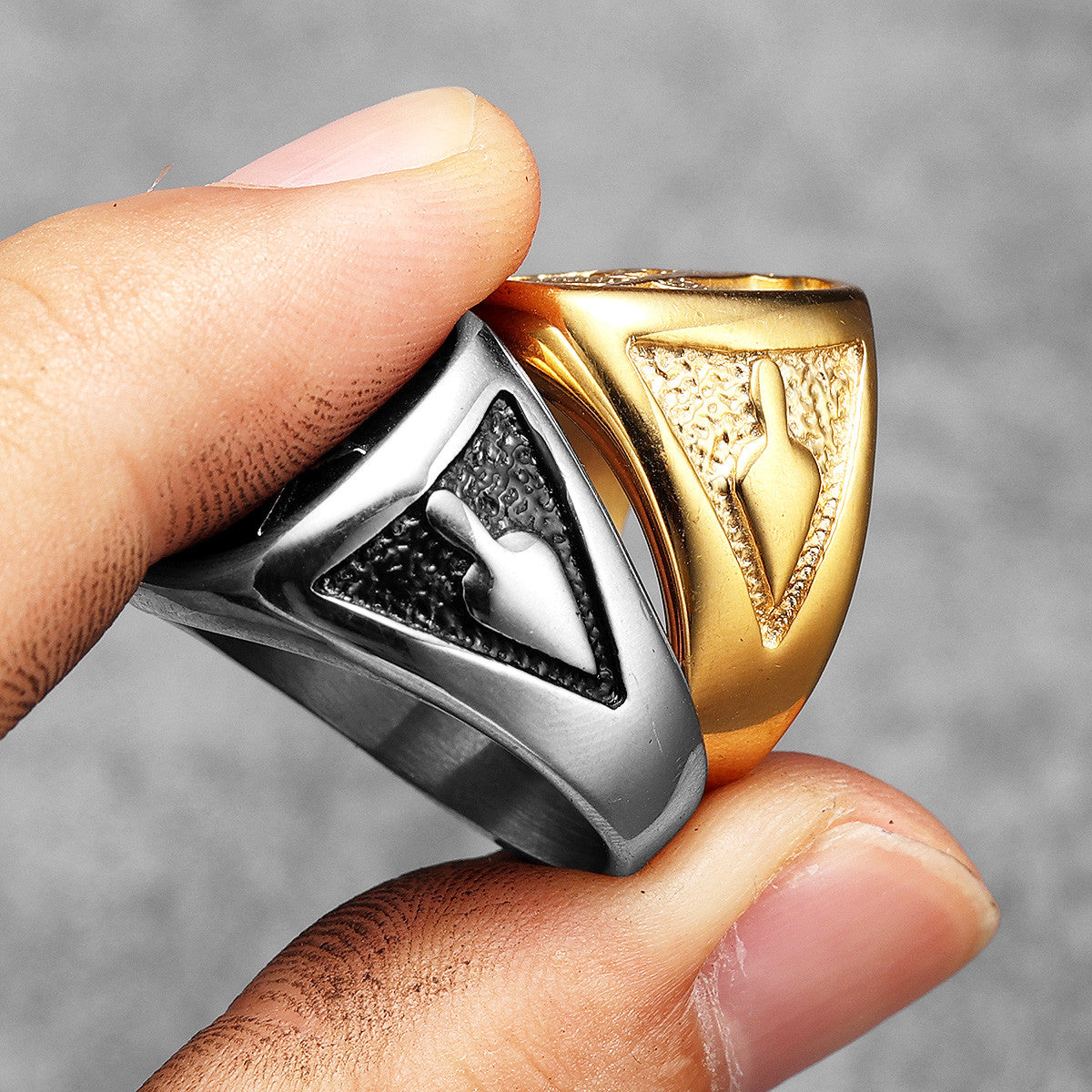 Masonic Luxury | Men's 14k Gold 316L No Fade Stainless Steel Free Mason Compass Square Rings
