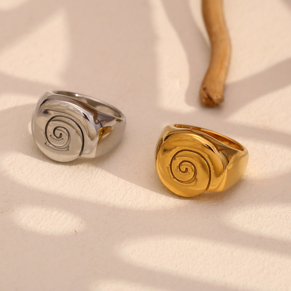 Women's 18K Gold Plated Smooth Conch Stainless Steel Waterproof Rings