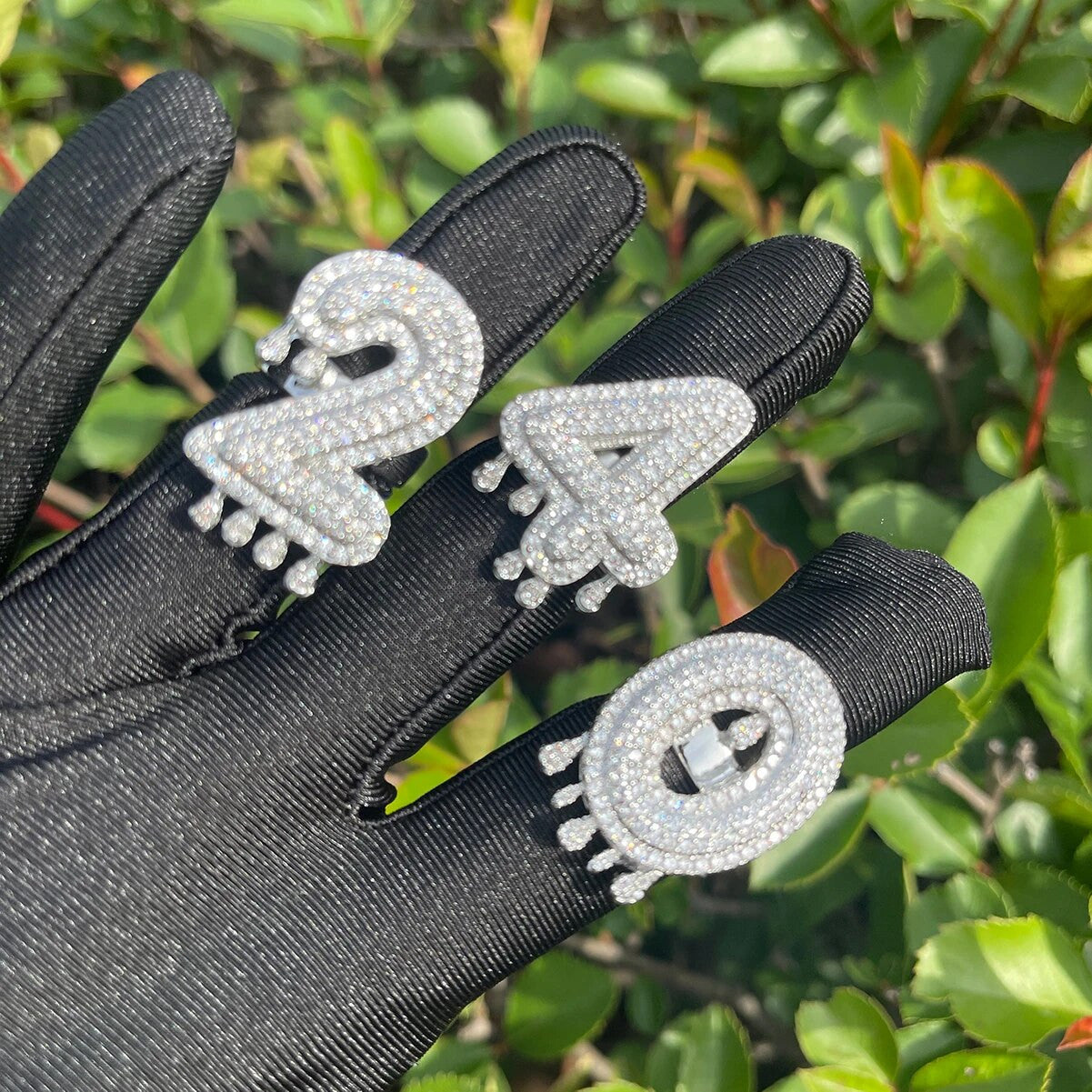 Iced Dripped Out Custom Initial Letter Prong Set Stone Adjustable Rings