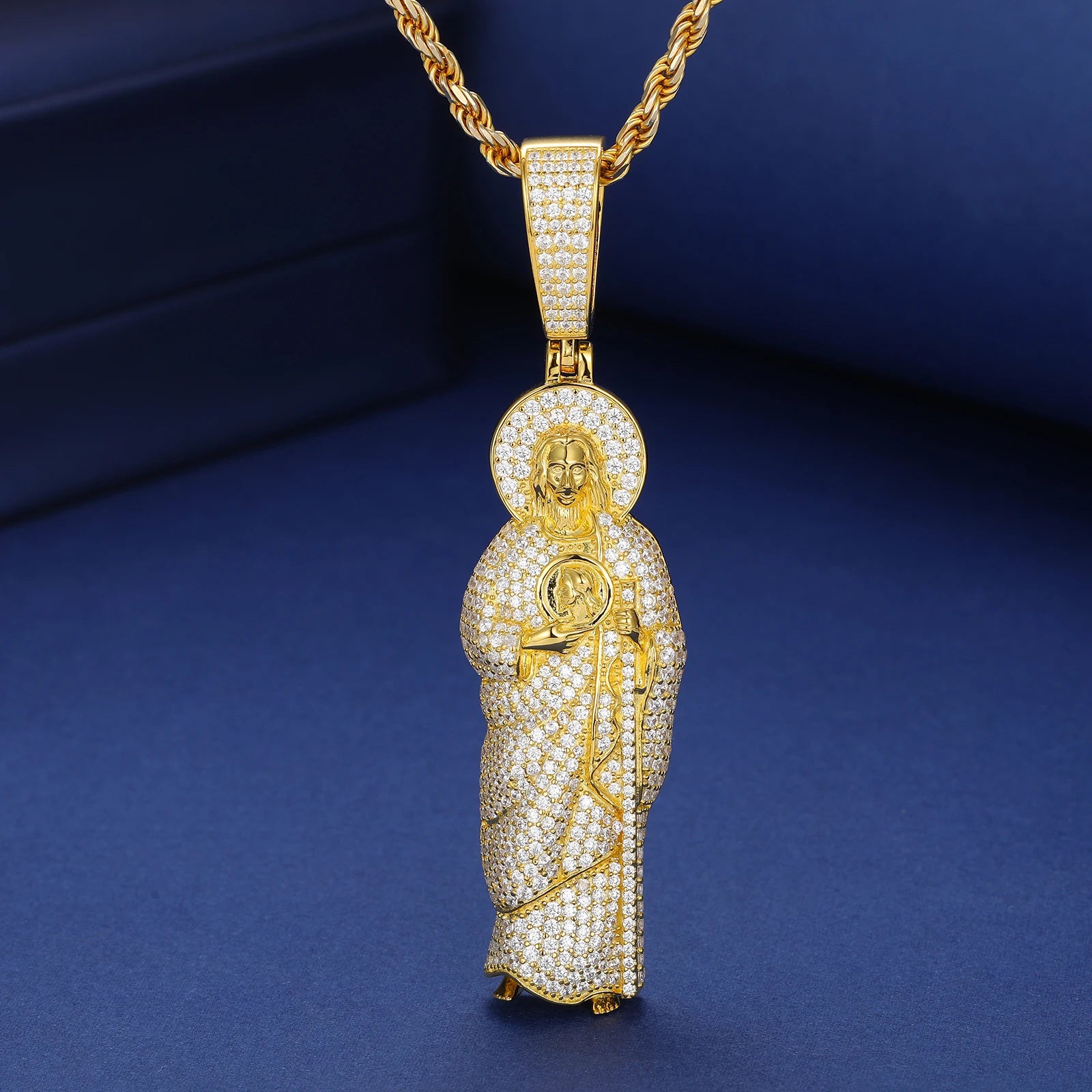 San Judas Tadeo | Solid 925 Sterling Silver Moissanite Diamond Spiritual Hip Hop Pendant