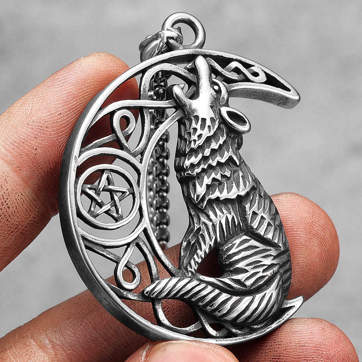 Howling Wolf | 316L No Fade Stainless Steel Half Moon Wolf Street Style Pendant