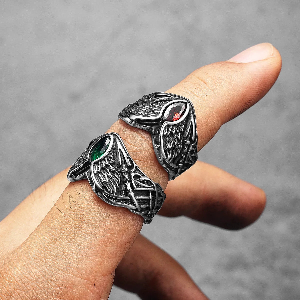 The Fallen | 316L Stainless Steel Angel Wings Gemstone Street Stylish Rings