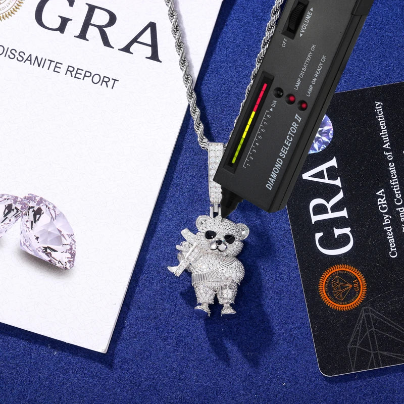 Chopper Style | Moissanite Diamond 925 Sterling Silver Stylish Ak47 Tufti The Bear Pendant