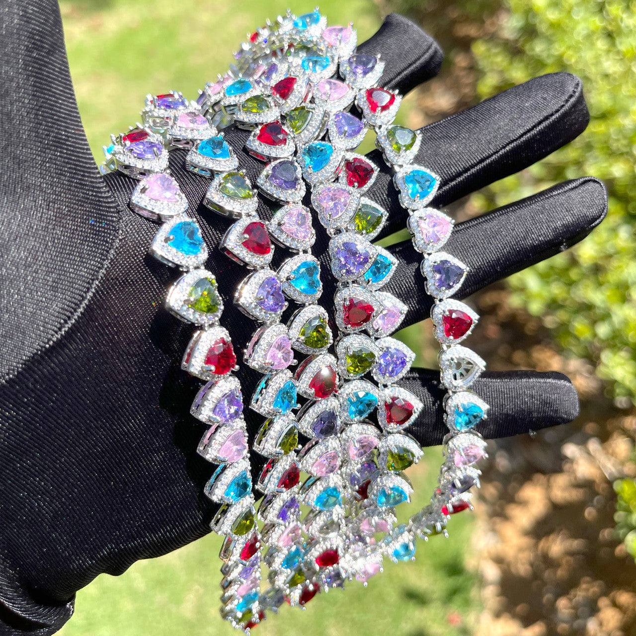 Love Burst | Heart Shape Colorful Cluster Gemstone Iced Tennis Chain Necklace