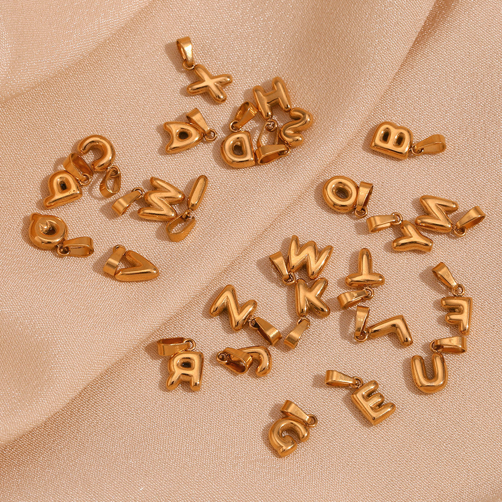 18k Gold No Fade Stainless Steel Mini Bubble 26 Letter Alphabet Pendant Tarnish Free Charms