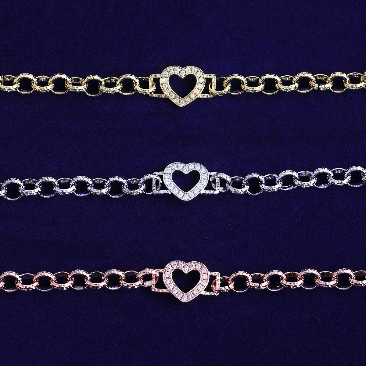 Perfect Love | VVS Diamond CZ Stone Single Heart Iced Rolo Link Chain Bracelet