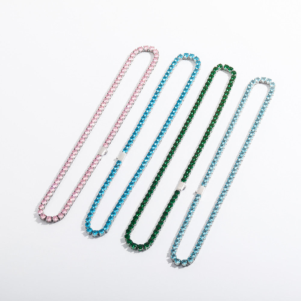 The Color Code | Blue/Green/Pink VVS Diamond CZ 3mm Colorful Tennis Chain Necklaces