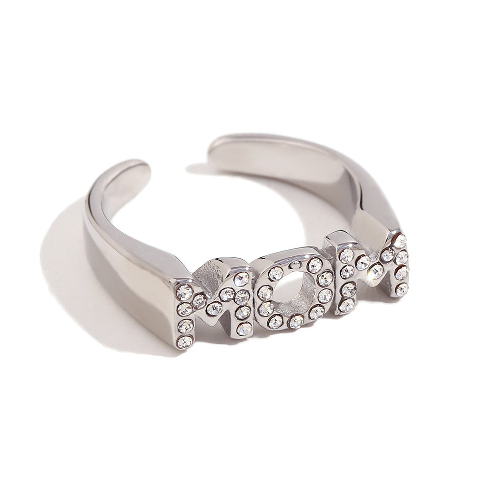 18k Gold Waterproof Stainless Steel MOM CZ Hypoallergenic Adjustable Rings