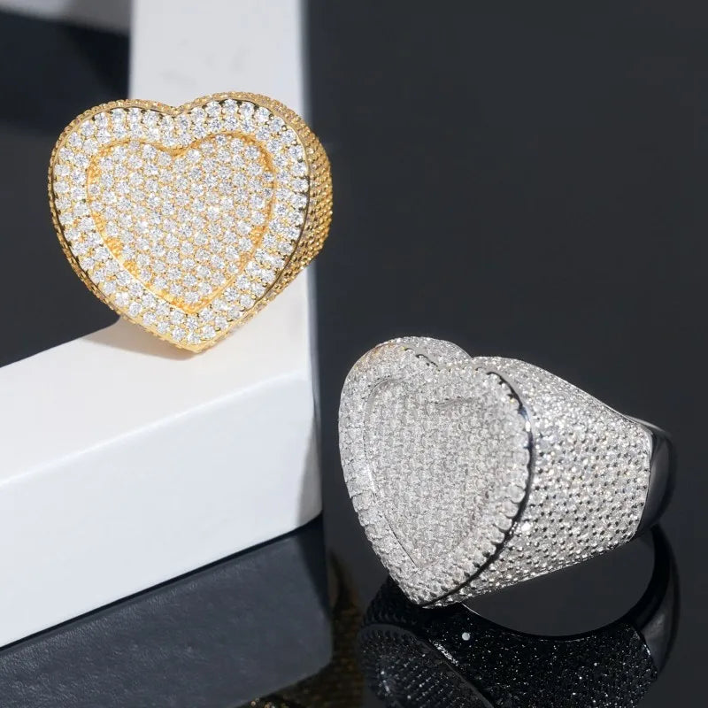 LOVE ALL CAPS | 925 Solid Sterling Silver Luxury D Color Moissanite Diamond Heart Bling Ring