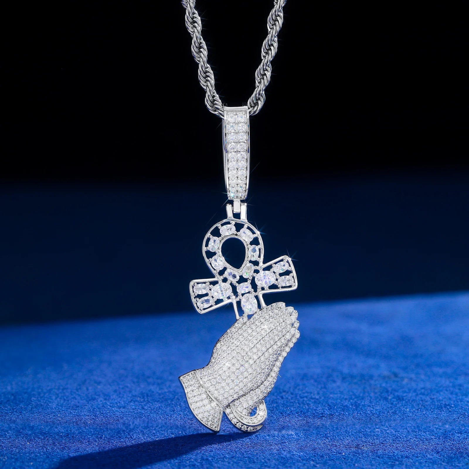 OG Praying Hands | Ancient African Moissanite Diamond Original Ankh Cross Prayer Hand Pendant