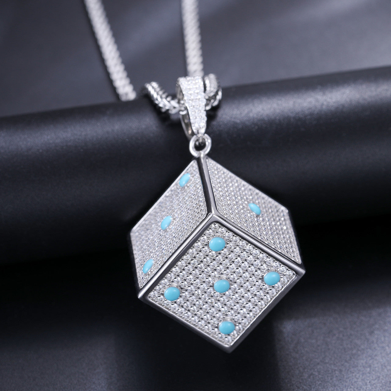 Dice Game | Mens Solid 925 Sterling Silver Glowing Dice Moissanite Diamond Hip Hop Pendant