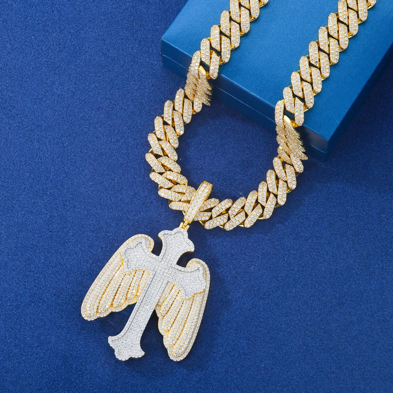 The Bling Angel | VVS Moissanite Diamond Angel Wings Cross 925 Silver Hip Hop Pendant