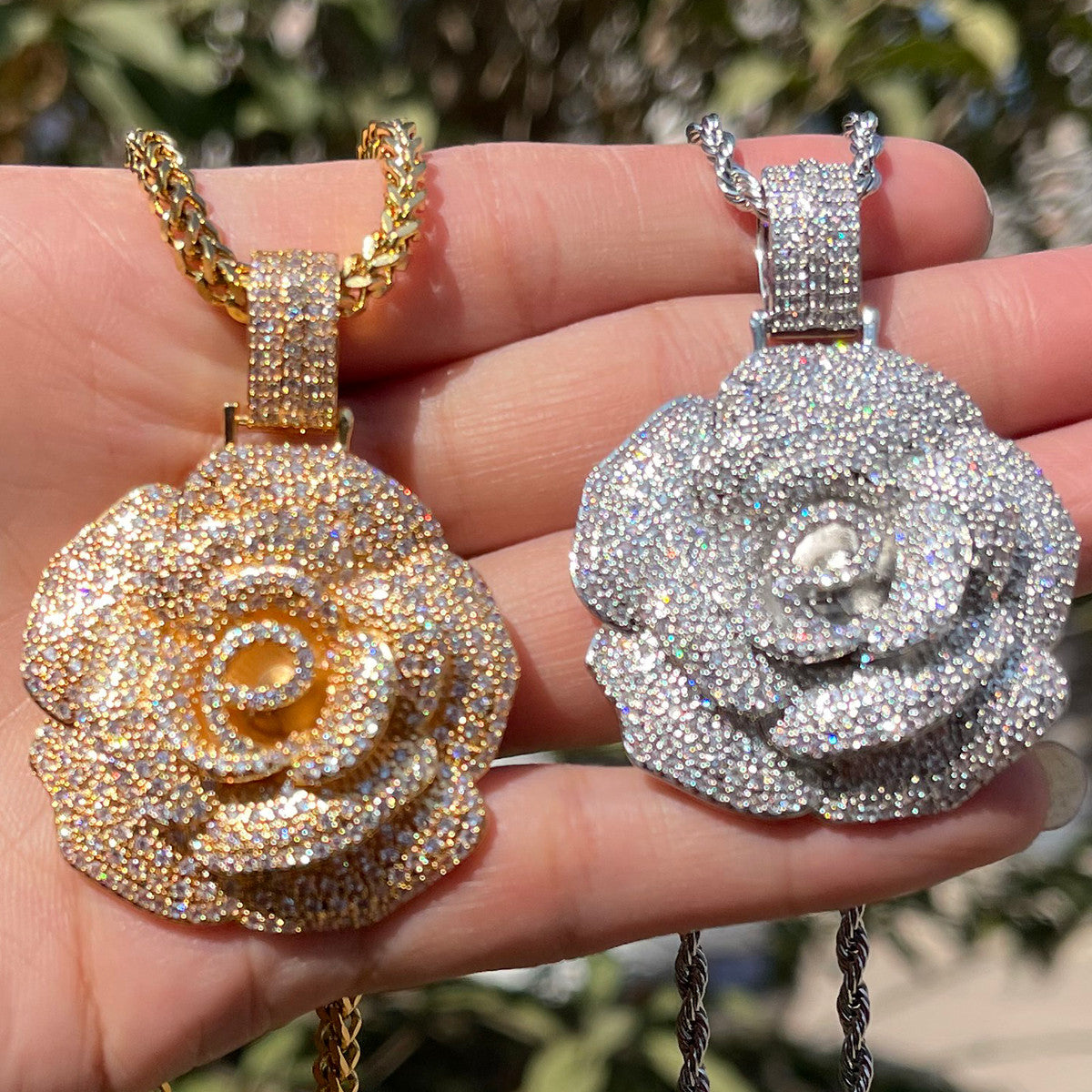 Sweet Diamond Rose | Ladies Iced Rose Flower Bling Superstar Chain Necklace