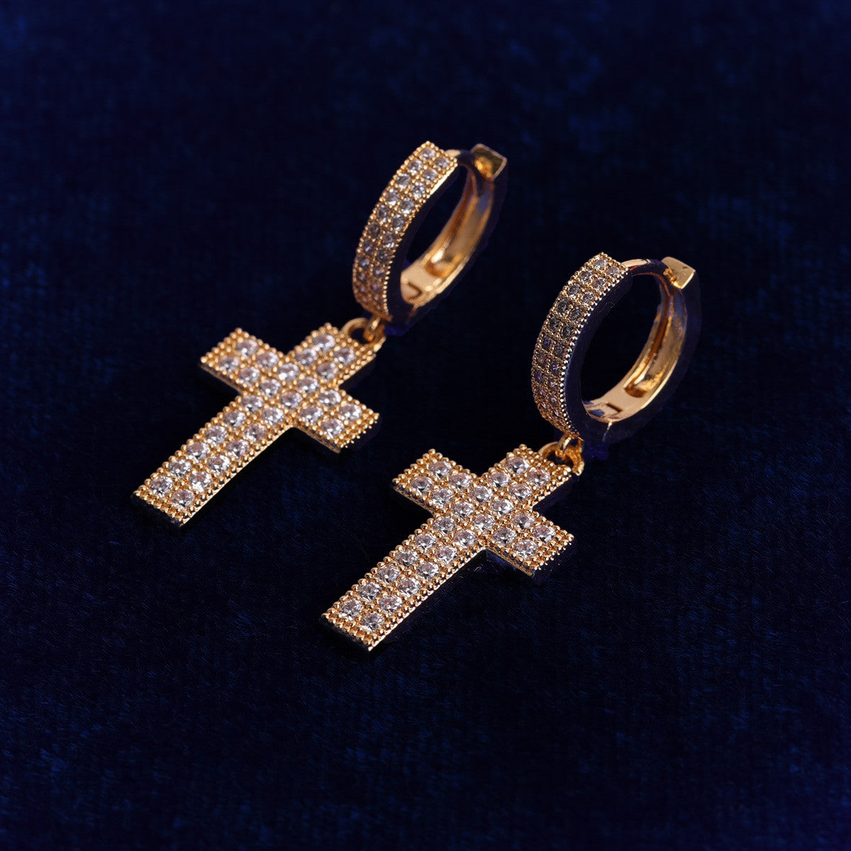 Retro Huggie | VVS Diamond CZ Dangle Cross 80's Style Hip Hop 4 Prong Set Earrings