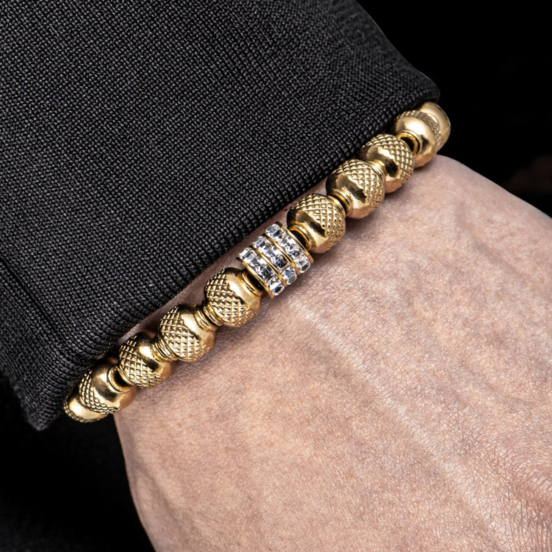 Men's Iced Blinged Out Luxury 8MM Stainless Steel Round Bead Adjustable Bracelet