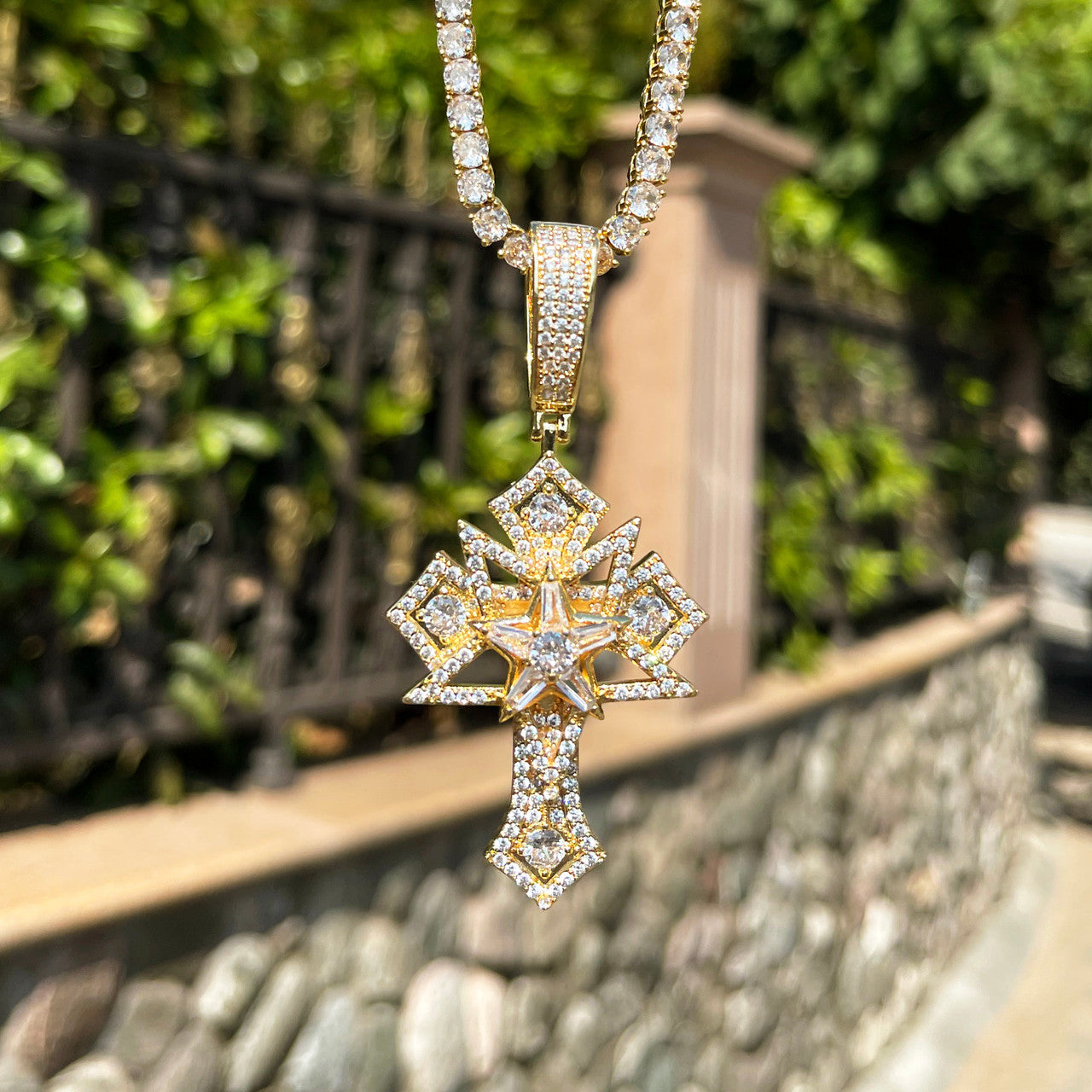 Star Crossed | Iced Prong Set Layered Cross Hip Hop Pendant