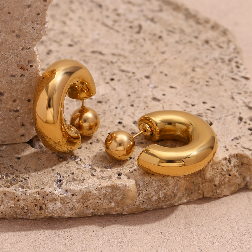 30mm Hollow Tube Round Ball 18k Gold Stainless Steel No Fading Hoop Earrings