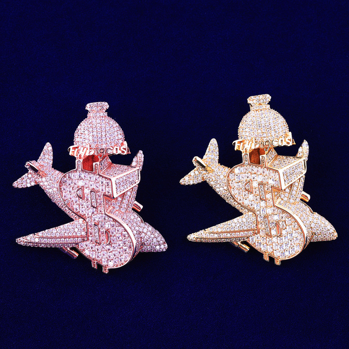 JetSet | Flying Cash VVS Diamond Money Bag Jet Airplane Dollar Sign Hip Hop Pendant