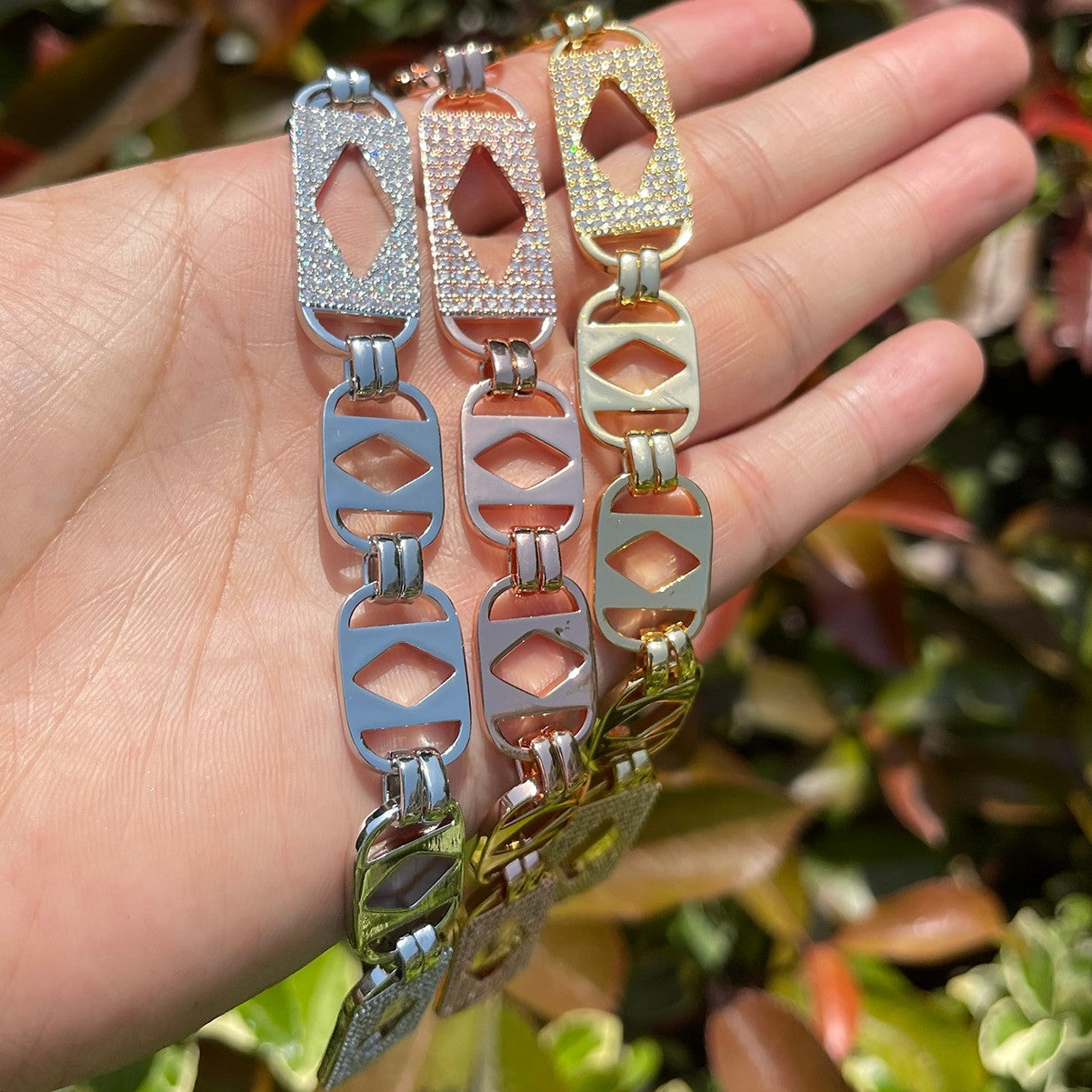 Mens Diamond Cut Rolo Link Flooded Ice Prong Set Bracelets