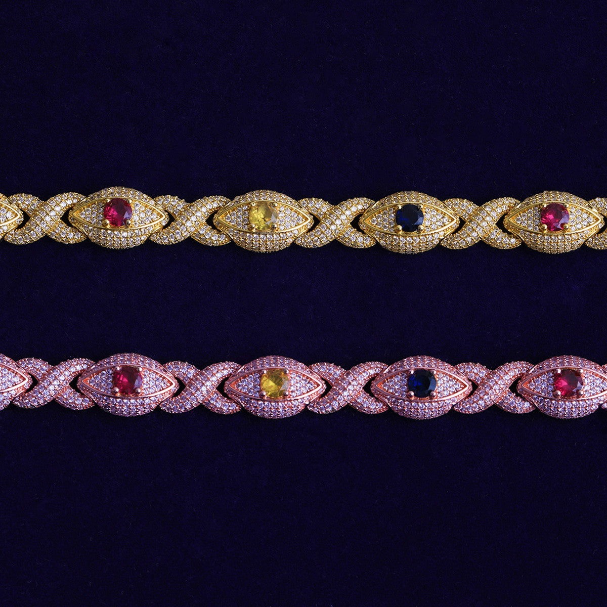 Infinity Eye | VVS Diamond CZ Colorful Gemstone Infinity Link Hip Hop Chain Necklace