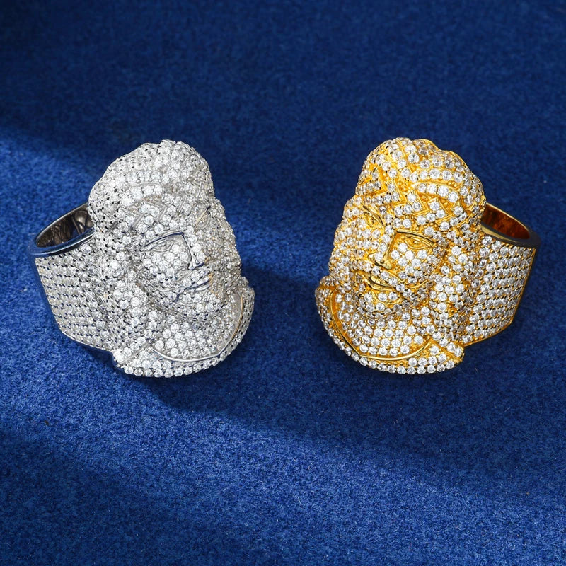 Man Of Faith | Luxury 925 Sterling Silver Jesus Head Moissanite Diamond Iced Ring