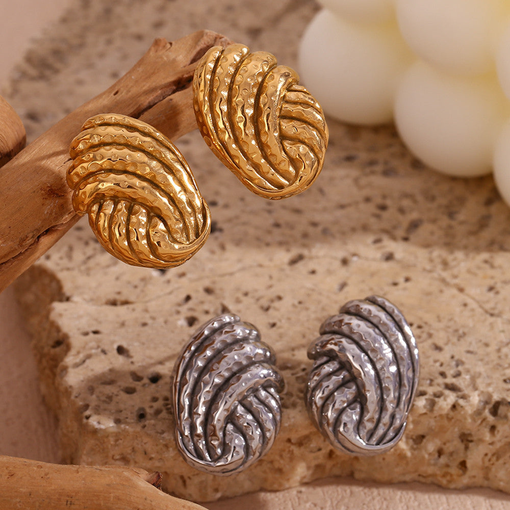 18k Gold Sea Shell Pattern Solid Stainless Steel Waterproof Button Stud Earrings