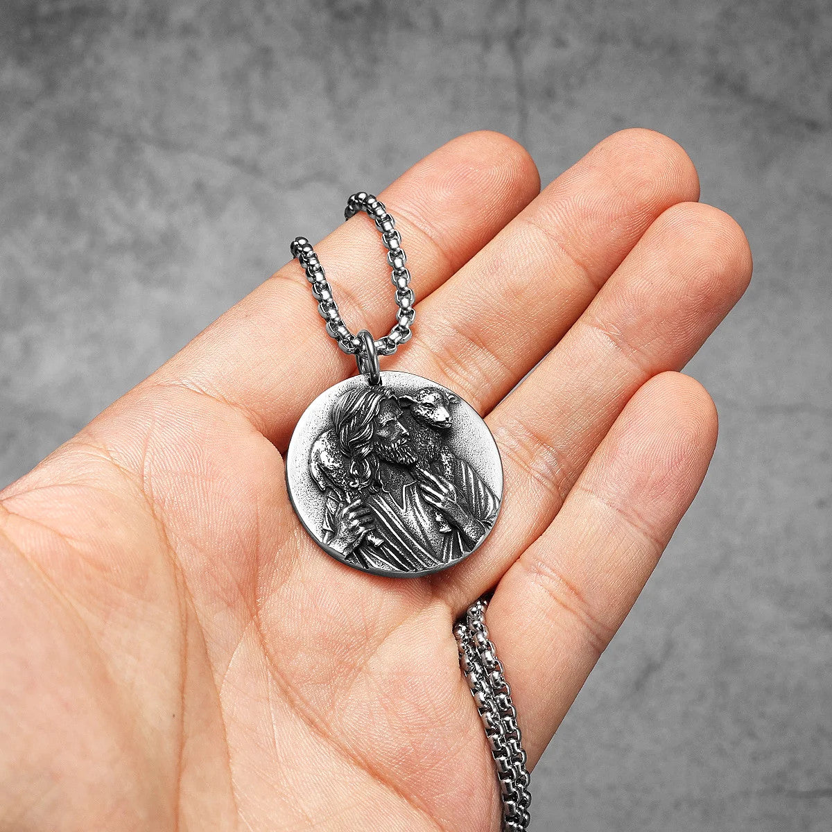 Jesus The Shepherd | Solid Stainless Steel Christian Spiritual Pendant Chain Necklace