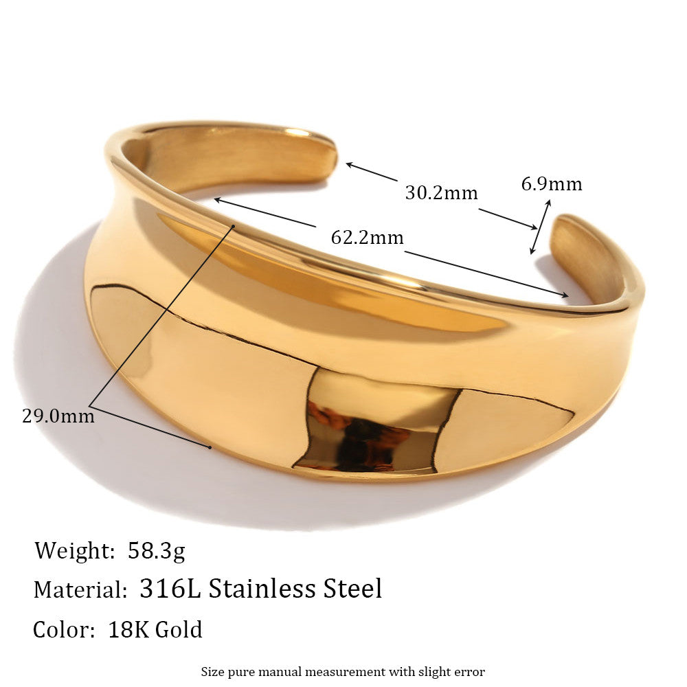 Silver 18k Gold Tarnish Free Stainless Steel Smooth Three-dimensional Concave Bracelet