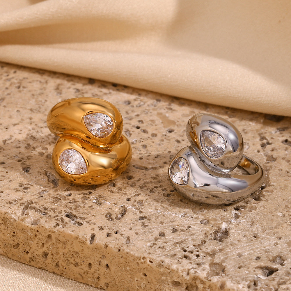 Princess Tears | 18k Gold No Fade Stainless Steel Double End Tear Drop CZ Tarnish Free Ring