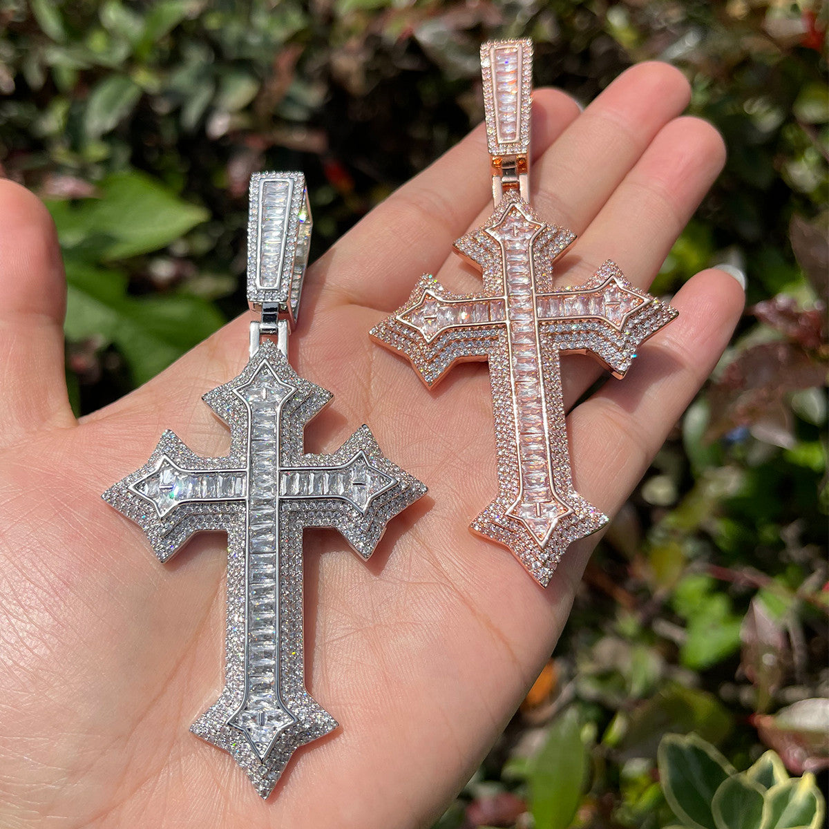 The Arrow Cross | Designer VVS Diamond CZ Baguette Iced Blinged Out Pendant