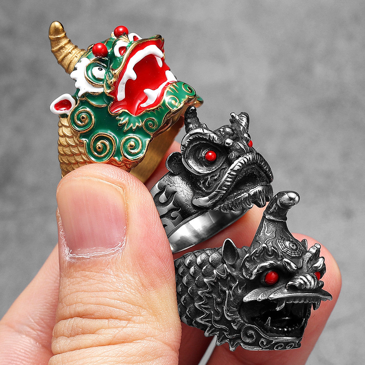 Chinese Lion Dance | 316L Solid No Fade Stainless Steel Unique Cultural Men Rings
