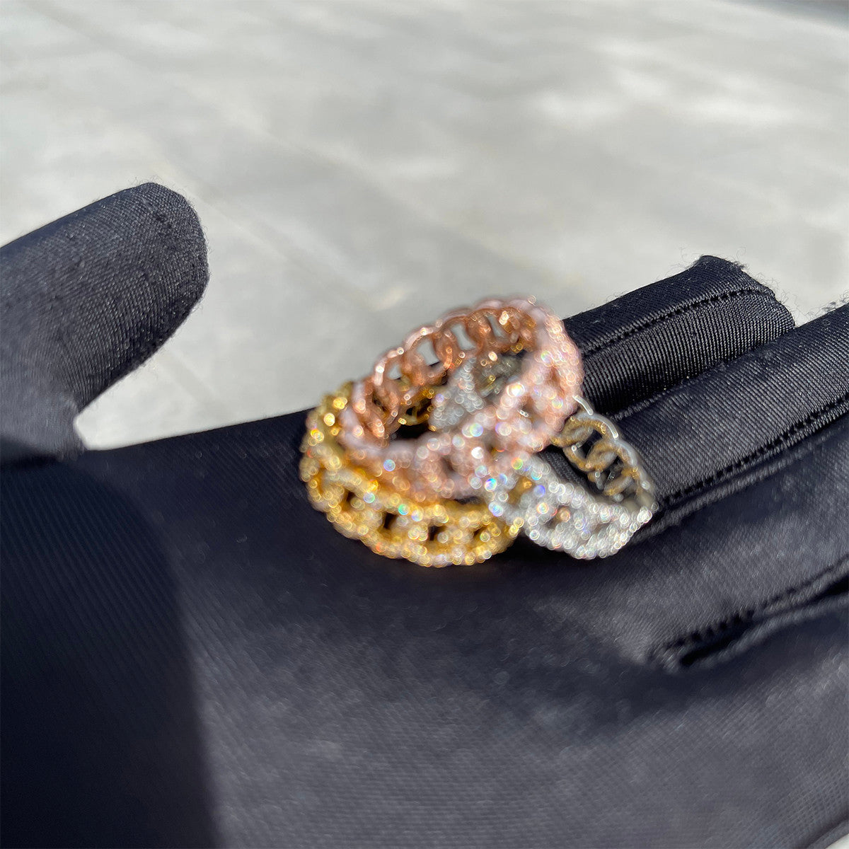 Mens Silver Flooded Ice Cuban Link Hip Hop 24k Gold Silver Rings