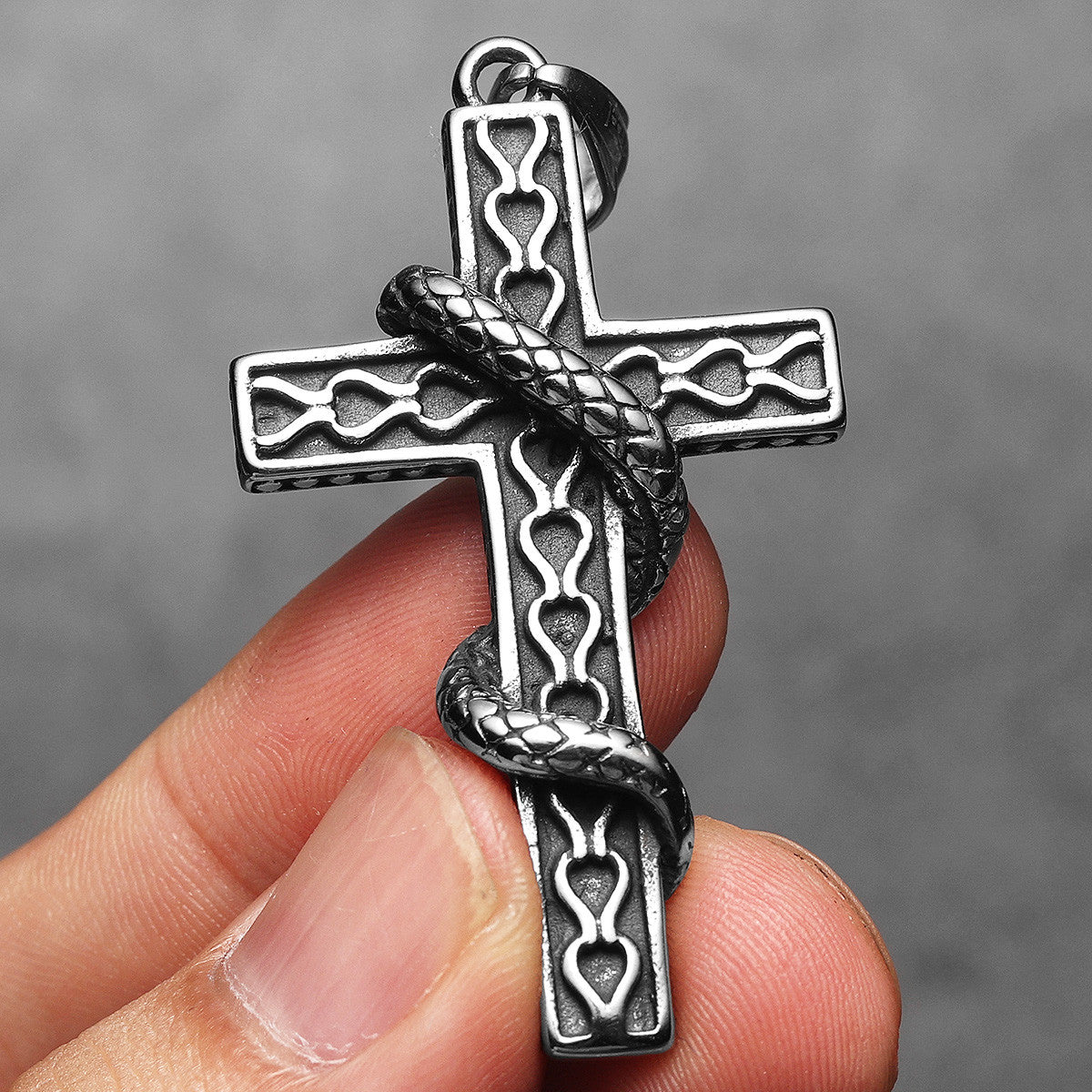 Snake Cross | Street Wear 316L No Fade Stainless Steel Good vs Evil Cross Pendant