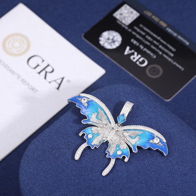 Butta | VVS Diamond Moissanite Certified Enamel Butterfly Sterling Silver Hip Hop Pendant