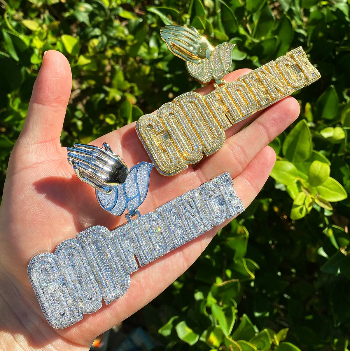 GodFidence | Prayer Hand Bail VVS Diamond CZ Hip Hop God Fidence Iced Blinged Out Pendant