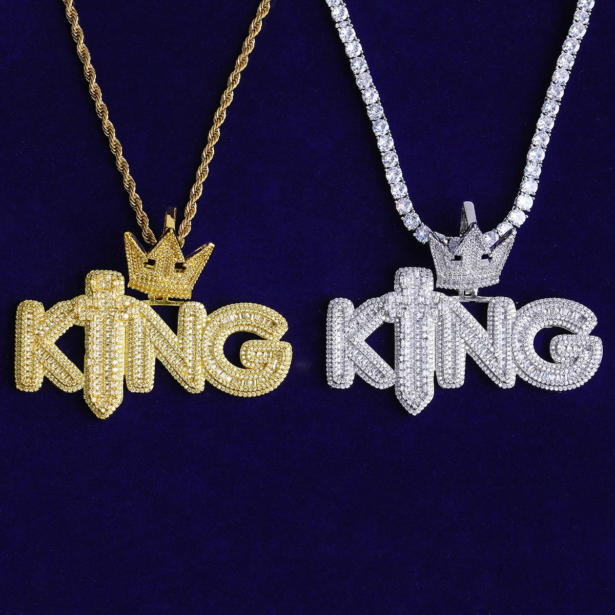The Kings Kingdom | Iced Blinged Out Kings Crown Sword VVS Diamond CZ Hip Hop Pendant