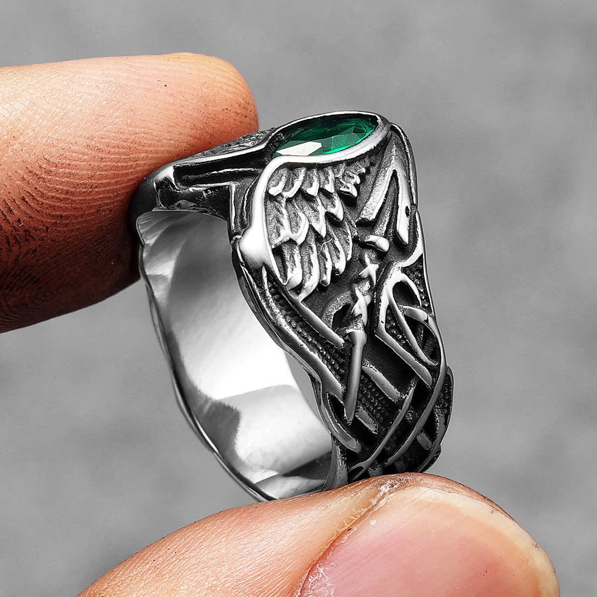 The Fallen | 316L Stainless Steel Angel Wings Gemstone Street Stylish Rings