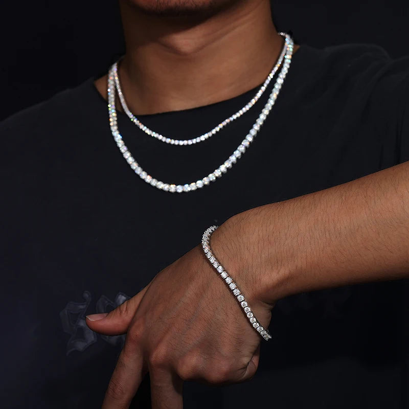 Solid 316L Stainless Steel D VVS1 Moissanite No Fading Tennis Chain and Bracelet