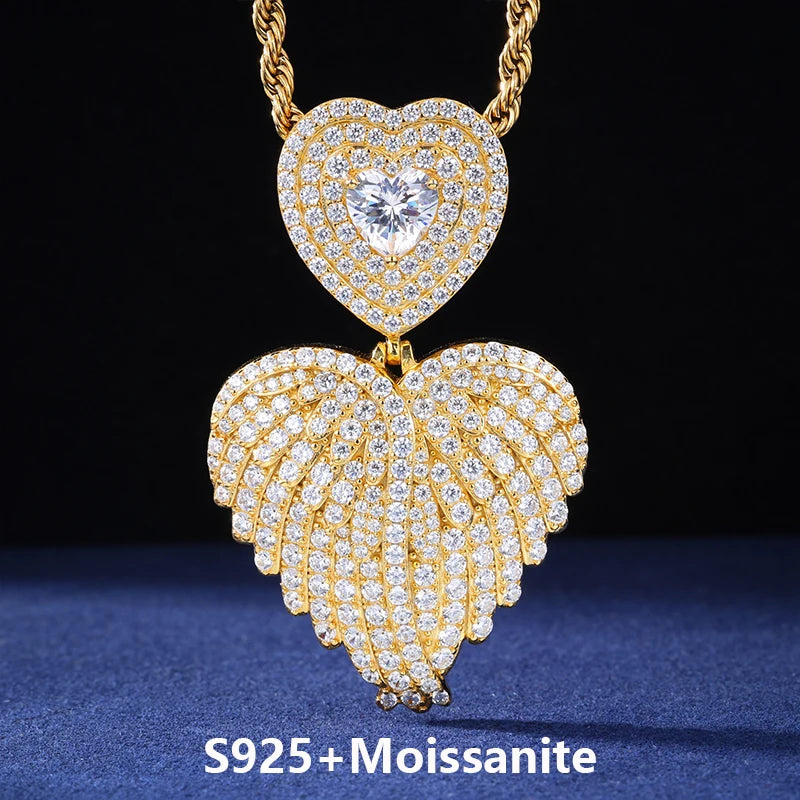 Angel Love | Moissanite Diamond 925 Sterling Silver Angel Wings Heart Pendant