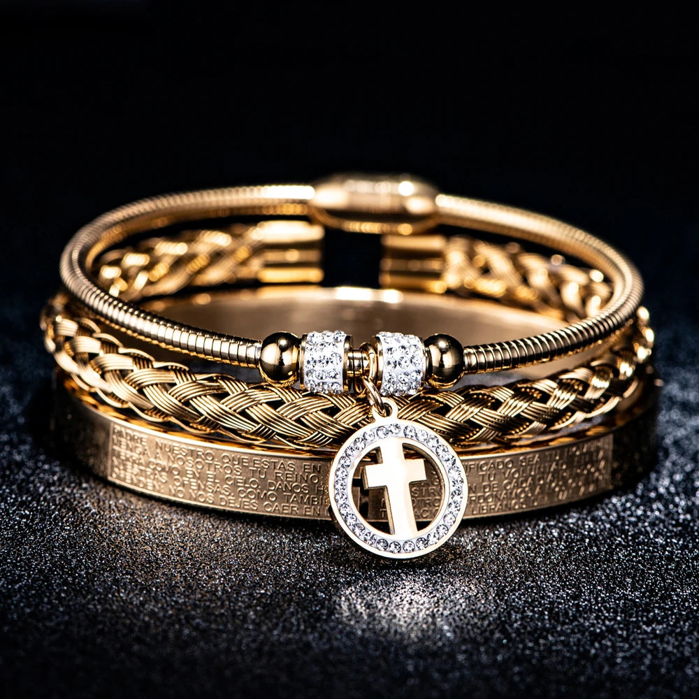 Spanish Charm | VVS Diamond CZ Luxury No Fade Stainless Steel 3 Piece Bracelet Set